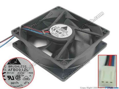 125039 Delta Electronics AFB0912L Server - Square Fan sq90x90x25, w90x3x3, 12V 0.15A Delta Electronics AFB0912L Server - Square Fan 