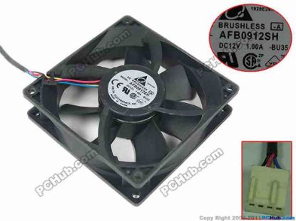 125041 Delta Electronics AFB0912SH Server - Square Fan BU35, sq90x90x25, w90x4x4, 12V 1.00A Delta Electronics AFB0912SH Server - Square Fan 