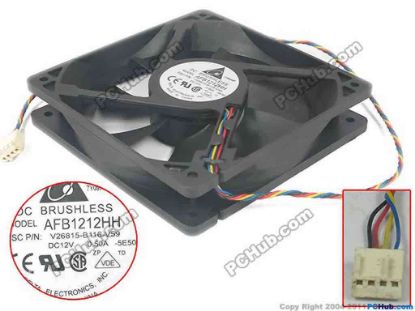 125051 Delta Electronics AFB1212HH Server - Square Fan 5E50, sq120x120x25, 4-wire, 12V 0.50A Delta Electronics AFB1212HH Server - Square Fan 