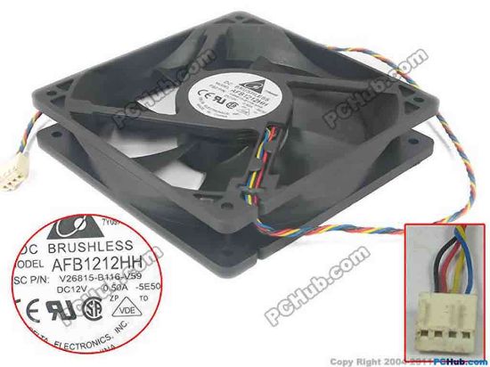 125051 Delta Electronics AFB1212HH Server - Square Fan 5E50, sq120x120x25, 4-wire, 12V 0.50A Delta Electronics AFB1212HH Server - Square Fan 