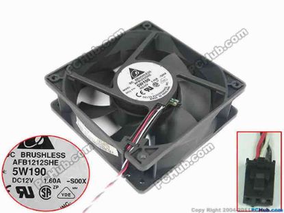125052 Delta Electronics AFB1212SHE Server - Square Fan S00X, sq120x120x38, 3-wire, 12V 1.6A Delta Electronics AFB1212SHE Server - Square Fan 