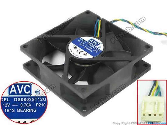 125249 AVC DS08025T12U Server - Square Fan P210, sq80x80x25, 4-wire, 12V 0.70A AVC DS08025T12U Server - Square Fan 