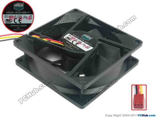 125257 Cooler Master A8025-18CB-3BN-F1 Server - Square Fan DF0802512SEDN, sq80x80x25, 3-wire, 12V 0.12A Cooler Master A8025-18CB-3BN-F1 Server - Square Fan 