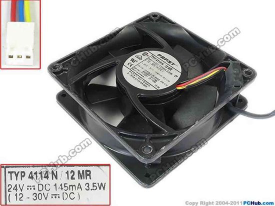 125261 ebm-papst TYP 4114 Server - Square Fan sq120x120x38, w60x3x3, 24V 0.145A ebm-papst TYP 4114 Server - Square Fan 