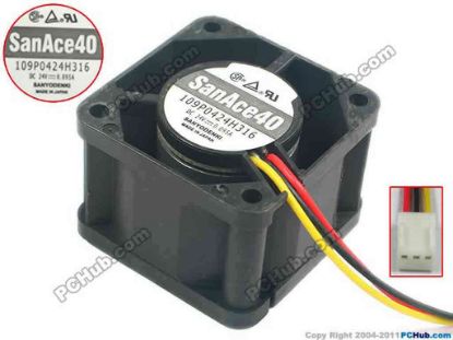 125304 Sanyo Denki 109P0424H316 Server - Square Fan DC 24V 0.095A, 40x40x28mm Sanyo Denki 109P0424H316 Server - Square Fan