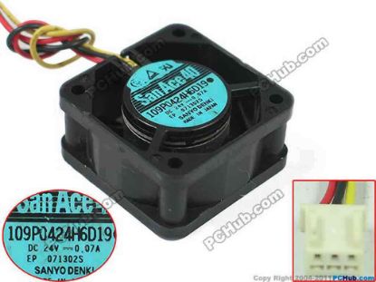 125308 Sanyo Denki 109P0424H6D19 Server - Square Fan sq40x40x20, 3-wire, 24V 0.07A Sanyo Denki 109P0424H6D19 Server - Square Fan 