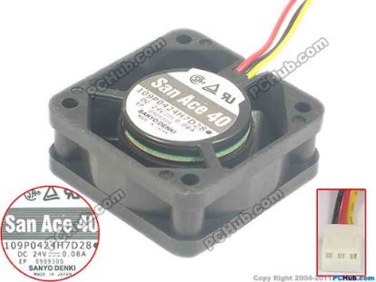 125313 Sanyo Denki 109P0424H7D28 Server - Square Fan sq40x40x15, w50x3x3, 24V 0.08A Sanyo Denki 109P0424H7D28 Server - Square Fan