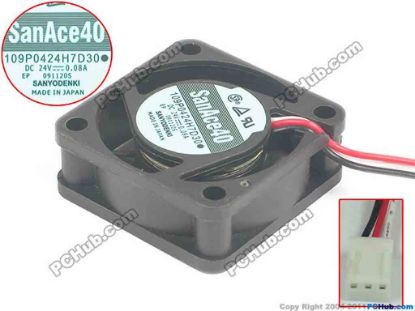 125314 Sanyo Denki 109P0424H7D30 Server - Square Fan sq40x40x15, 3-wire, 24V 0.08A Sanyo Denki 109P0424H7D30 Server - Square Fan 