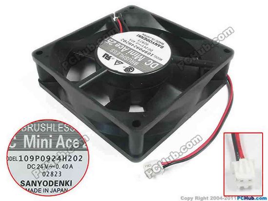 125338 Sanyo Denki 109P0924H202 Server - Square Fan sq90x90x25, 2-wire, 24V 0.40A Sanyo Denki 109P0924H202 Server - Square Fan 