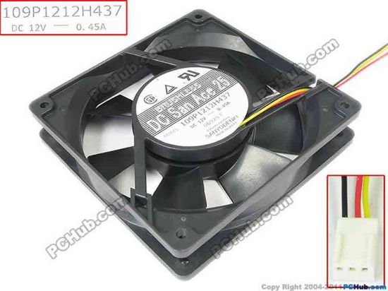 125344 Sanyo Denki 109P1212H437 Server - Square Fan sq120x120x25, 3-wire, 12V 0.45A Sanyo Denki 109P1212H437 Server - Square Fan 