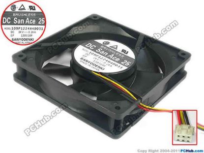 125355 Sanyo Denki 109P1224H4D031 Server - Square Fan sq120x120x25, 3-wire, 24V 0.24A Sanyo Denki 109P1224H4D031 Server - Square Fan