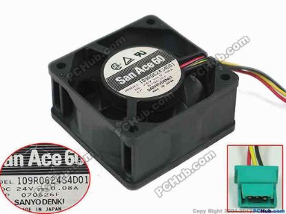 125366 Sanyo Denki 109R0624S4D01 Server - Square Fan sq60x60x25, w70x3x3, 24V 0.08A Sanyo Denki 109R0624S4D01 Server - Square Fan 
