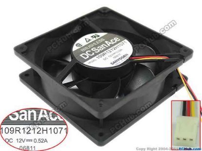 125374 Sanyo Denki 109R1212H1071 Server - Square Fan sq120x120x38, 3-wire, 12V 0.52A Sanyo Denki 109R1212H1071 Server - Square Fan 