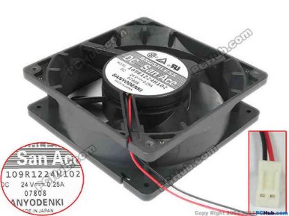 125376 Sanyo Denki 109R1224H102 Server - Square Fan sq120x120x38, 2-wire, 24V 0.25A Sanyo Denki 109R1224H102 Server - Square Fan 