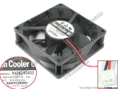 125388 Sanyo Denki 9A0824S402 Server - Square Fan sq80x80x25, 2-wire, 24V 0.1A Sanyo Denki 9A0824S402 Server - Square Fan 