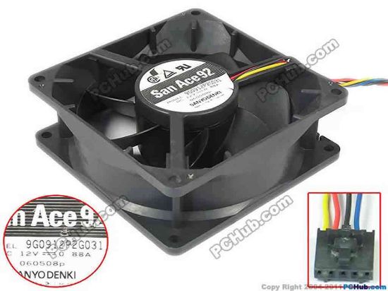 125402 Sanyo Denki 9G0912P2G031 Server - Square Fan sq90x90x32, 4-wire, 12V 0.88A Sanyo Denki 9G0912P2G031 Server - Square Fan 