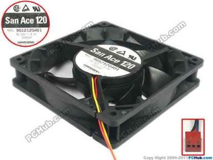 125405 Sanyo Denki 9G1212G401 Server - Square Fan sq120x120x25, 3-wire, 12V 0.9A Sanyo Denki 9G1212G401 Server - Square Fan 