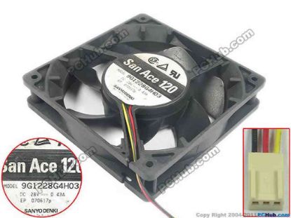 125412 Sanyo Denki 9G1228G4H03 Server - Square Fan sq120x120x25, 3-wire, 28V 0.43A Sanyo Denki 9G1228G4H03 Server - Square Fan 