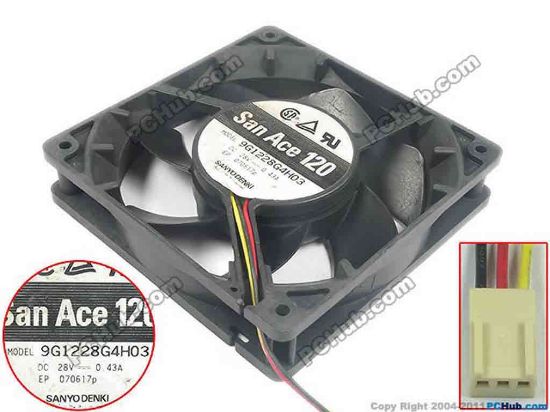 125412 Sanyo Denki 9G1228G4H03 Server - Square Fan sq120x120x25, 3-wire, 28V 0.43A Sanyo Denki 9G1228G4H03 Server - Square Fan 