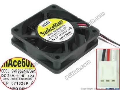 125446 Sanyo Denki 9WF0624H7D04 Server - Square Fan sq60x60x15, 3-wire, 24V 0.12A Sanyo Denki 9WF0624H7D04 Server - Square Fan 