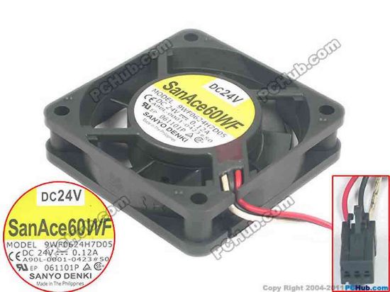 125447 Sanyo Denki 9WF0624H7D05 Server - Square Fan sq60x60x15, 3-wire, 24V 0.12A Sanyo Denki 9WF0624H7D05 Server - Square Fan 