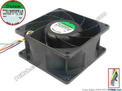 125492 SUNON PSD1208PMB1-A Server - Square Fan (2).B3138.F.GN, sq80x80x38, 4-wire, 12V 11.1W SUNON PSD1208PMB1-A Server - Square Fan 