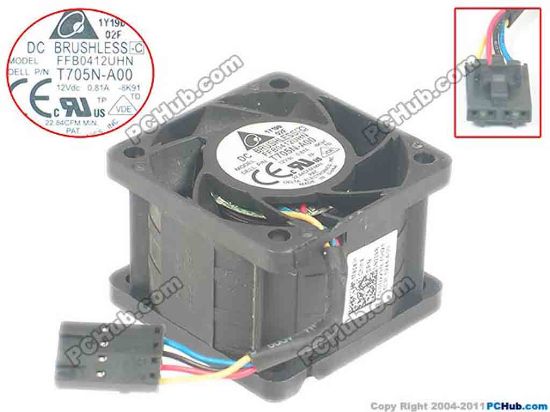 125635 Delta Electronics FFB0412UHN Server - Square Fan T705N-A00, sq40x40x28, w20x4x4, 1V 0.81A Delta Electronics FFB0412UHN Server - Square Fan 