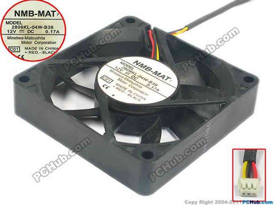 126526 NMB-MAT / Minebea 2806KL-04W-B39 Server - Square Fan C01, sq70x70x15, w100x3x3, 12V 0.17A NMB-MAT / Minebea 2806KL-04W-B39 Server - Square Fan 