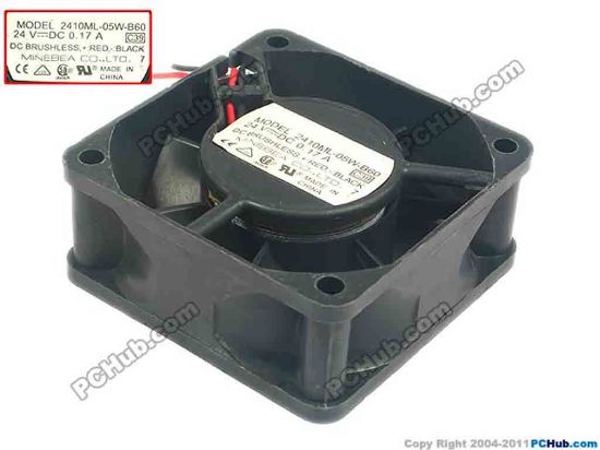 126529 NMB-MAT / Minebea 2410ML-05W-B60 Server - Square Fan C39, sq60x60x25, 2-wire,  24V 0.17A NMB-MAT / Minebea 2410ML-05W-B60 Server - Square Fan 