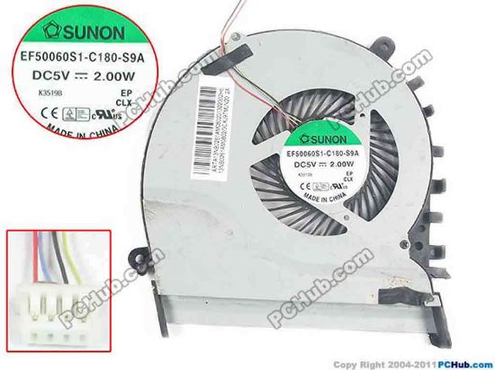 127417 SUNON EF50060S1-C180-S9A Cooling Fan  DC5V 2.00W, Bare fan SUNON EF50060S1-C180-S9A Cooling Fan  