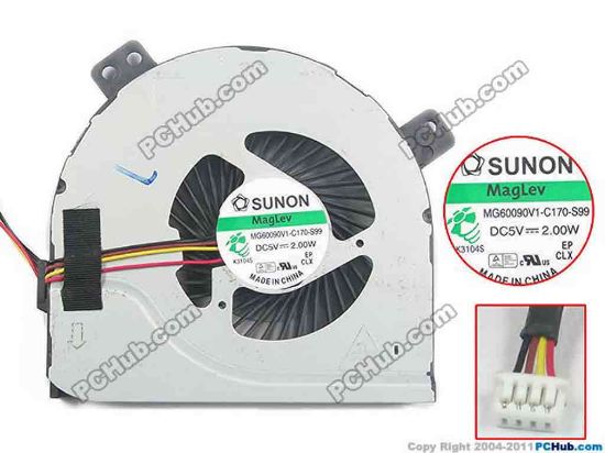 127448 SUNON MG60090V1-C170-S99 Cooling Fan  w30x3x3, 5V, Bare fan SUNON MG60090V1-C170-S99 Cooling Fan  