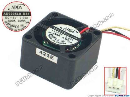 127462 ADDA AD0205LB-D53 Server - Square Fan sq25x25x15, 3-wire, 5V 0.04A ADDA AD0205LB-D53 Server - Square Fan 