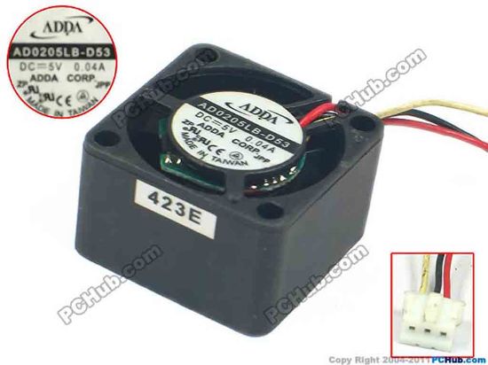 127462 ADDA AD0205LB-D53 Server - Square Fan sq25x25x15, 3-wire, 5V 0.04A ADDA AD0205LB-D53 Server - Square Fan 