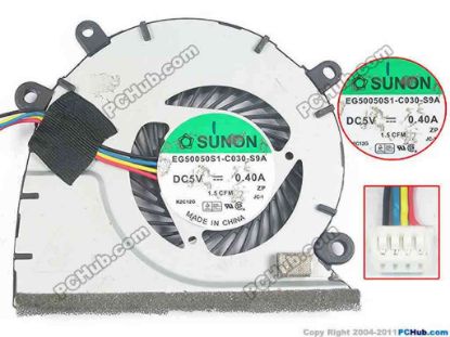 127467 SUNON EG50050S1-C030-S9A Cooling Fan  w30x4x4, 5V, Bare fan SUNON EG50050S1-C030-S9A Cooling Fan  