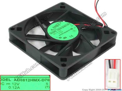 127478 ADDA AD0812MX-D70 Server - Square Fan sq80x80x15, 2-wire, 12V 0.12A ADDA AD0812MX-D70 Server - Square Fan 