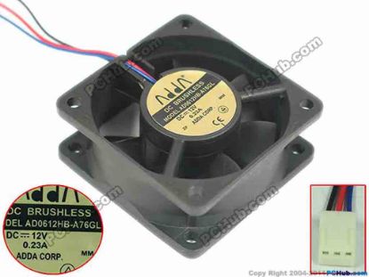127483 ADDA AD0612HB-A76GL Server - Square Fan sq60x60x25, 3-wire, 12V 0.23A ADDA AD0612HB-A76GL Server - Square Fan 