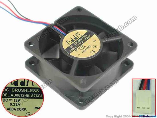 127483 ADDA AD0612HB-A76GL Server - Square Fan sq60x60x25, 3-wire, 12V 0.23A ADDA AD0612HB-A76GL Server - Square Fan 