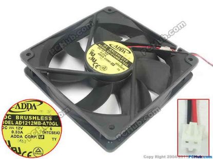 127513 ADDA AD1212MB-A70GL Server - Square Fan  S, HTCSEA, sq120x120x25, w60x2x2, 12V 0.33A ADDA AD1212MB-A70GL Server - Square Fan 