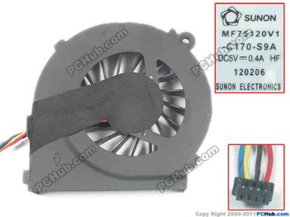 127527 SUNON MF75120V1-C170-S9A Cooling Fan  w30x4x4, 5V 0.40A, Bare fan SUNON MF75120V1-C170-S9A Cooling Fan  