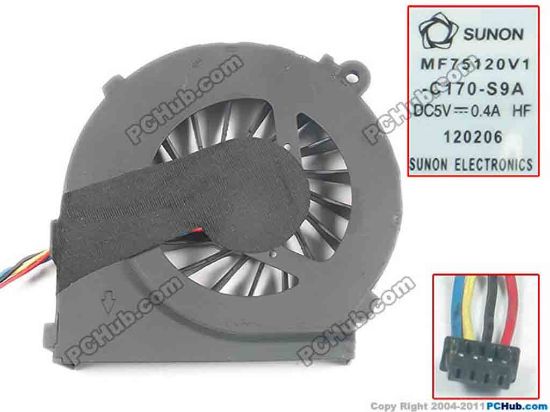 127527 SUNON MF75120V1-C170-S9A Cooling Fan  w30x4x4, 5V 0.40A, Bare fan SUNON MF75120V1-C170-S9A Cooling Fan  