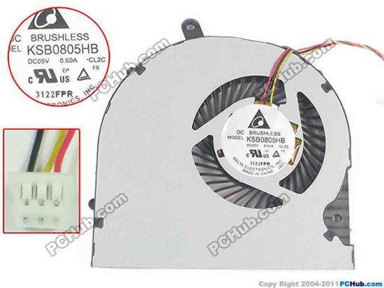 127552 Delta Electronics KSB0805HB Cooling Fan  -CL2C, w25x3x3, 5V 0.60A, Bare fan Delta Electronics KSB0805HB Cooling Fan  