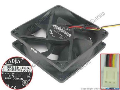 127630 ADDA AD0912MB-A76GL Server - Square Fan S, TS, sq90x90x25, 4-wire, 12V 0.17A ADDA AD0912MB-A76GL Server - Square Fan 