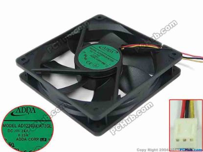 127641 ADDA AD1224UX-A73GL Server - Square Fan sq120x120x25, 3-wire, 24V 0.25A ADDA AD1224UX-A73GL Server - Square Fan 