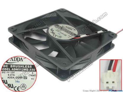 127646 ADDA ADN512MB-A90 Server - Square Fan S, TND, sq135x135x25, 2-wire, 12V 0.27A ADDA ADN512MB-A90 Server - Square Fan 