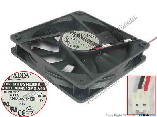 127646 ADDA ADN512MB-A90 Server - Square Fan S, TND, sq135x135x25, 2-wire, 12V 0.27A ADDA ADN512MB-A90 Server - Square Fan 