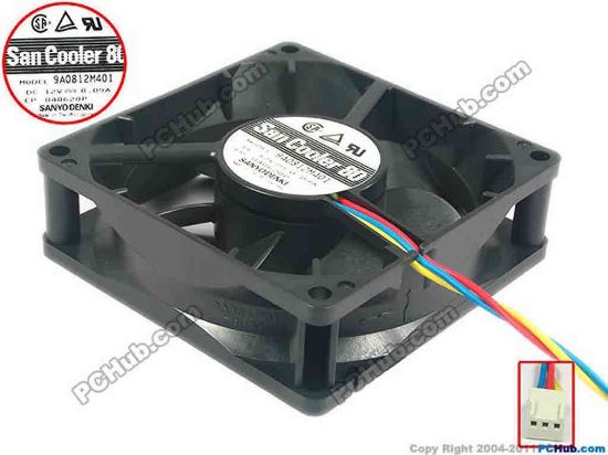 127697 Sanyo Denki 9A0812M401 Server - Square Fan sq80x80x25, w290x3x3, 12V 0.09A Sanyo Denki 9A0812M401 Server - Square Fan 