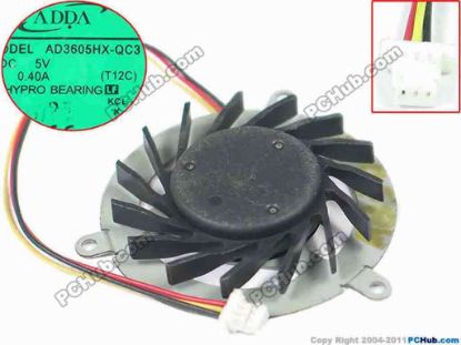 127721 ADDA AD3605HX-QC3 Cooling Fan  (T12C), w50x3x3, 5V 0.4A, Bare fan ADDA AD3605HX-QC3 Cooling Fan  