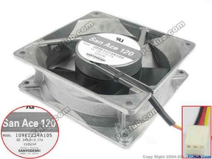 127770 Sanyo Denki 109E1224A105  Server - Square Fan sq120x120x38, w60x3x3, 24V0.37A Sanyo Denki 109E1224A105  Server - Square Fan