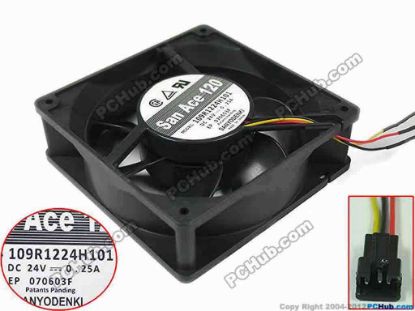 127802 Sanyo Denki 109R1224H101  Server - Square Fan sq120x120x38, 3-wire, 24V0.25A Sanyo Denki 109R1224H101  Server - Square Fan