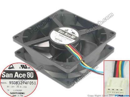 127829 Sanyo Denki 9S0812P4F051  Server - Square Fan sq80x80x25, 4-wire, 12v0.13A Sanyo Denki 9S0812P4F051  Server - Square Fan 